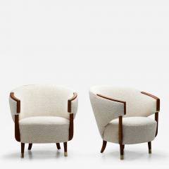 Pair of Art Deco Lounge Chairs with Brass Feet Scandinavia circa 1940s  - 3939967