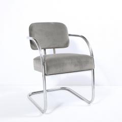 Pair of Art Deco Machine Age Bent Aluminum Platinum Velvet Occasional Chairs - 2093022