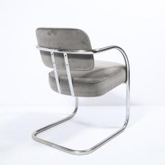 Pair of Art Deco Machine Age Bent Aluminum Platinum Velvet Occasional Chairs - 2093025
