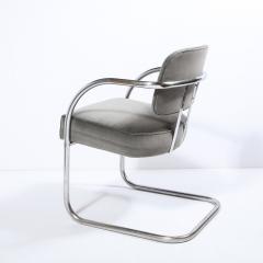 Pair of Art Deco Machine Age Bent Aluminum Platinum Velvet Occasional Chairs - 2093028