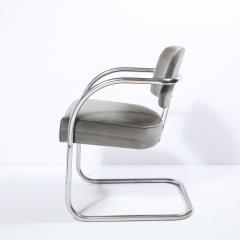 Pair of Art Deco Machine Age Bent Aluminum Platinum Velvet Occasional Chairs - 2093030
