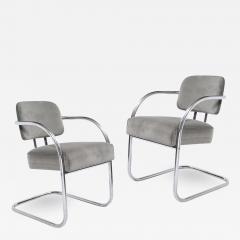 Pair of Art Deco Machine Age Bent Aluminum Platinum Velvet Occasional Chairs - 2094560