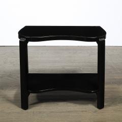 Pair of Art Deco Machine Age Black Lacquer Side Tables with Inset Vitrolite Tops - 4566647