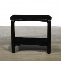Pair of Art Deco Machine Age Black Lacquer Side Tables with Inset Vitrolite Tops - 4566650