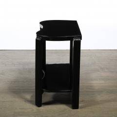 Pair of Art Deco Machine Age Black Lacquer Side Tables with Inset Vitrolite Tops - 4566673