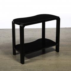 Pair of Art Deco Machine Age Black Lacquer Side Tables with Inset Vitrolite Tops - 4566676