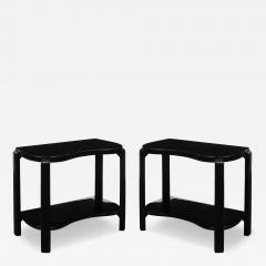 Pair of Art Deco Machine Age Black Lacquer Side Tables with Inset Vitrolite Tops - 4567890