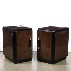 Pair of Art Deco Machine Age Bookmatched Walnut Nightstands w Lacquer Details - 1950235