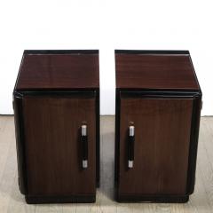 Pair of Art Deco Machine Age Bookmatched Walnut Nightstands w Lacquer Details - 1950245