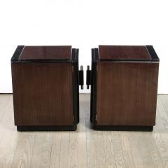 Pair of Art Deco Machine Age Bookmatched Walnut Nightstands w Lacquer Details - 1950246