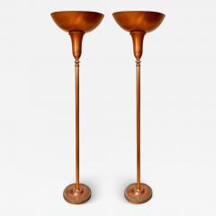 Pair of Art Deco Machine Age Copper Torchiere Floor Lamps circa 1935 - 4252778