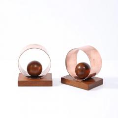 Pair of Art Deco Machine Age Loop Form Bookends in Copper Walnut - 4465606