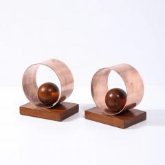 Pair of Art Deco Machine Age Loop Form Bookends in Copper Walnut - 4465607