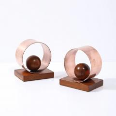 Pair of Art Deco Machine Age Loop Form Bookends in Copper Walnut - 4465609