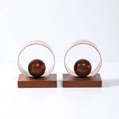 Pair of Art Deco Machine Age Loop Form Bookends in Copper Walnut - 4465610