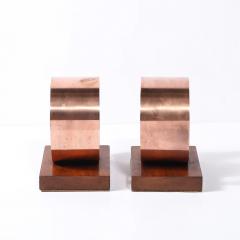 Pair of Art Deco Machine Age Loop Form Bookends in Copper Walnut - 4465612