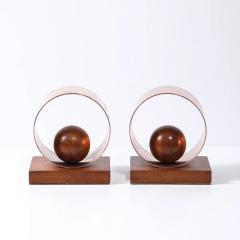 Pair of Art Deco Machine Age Loop Form Bookends in Copper Walnut - 4465613