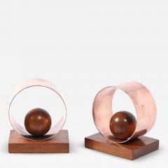 Pair of Art Deco Machine Age Loop Form Bookends in Copper Walnut - 4465931