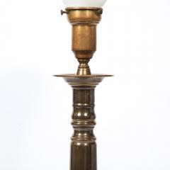 Pair of Art Deco Machine Age Skyscraper Style Banded Antique Brass Table Lamps - 2220241