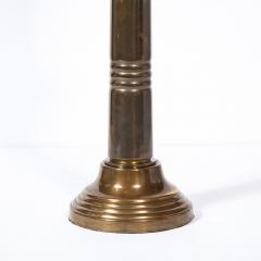 Pair of Art Deco Machine Age Skyscraper Style Banded Antique Brass Table Lamps - 2220242