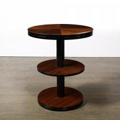 Pair of Art Deco Machine Age Three Tier Round Side Tables in Book Matched Walnut - 3898690