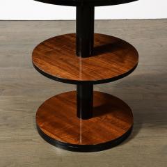 Pair of Art Deco Machine Age Three Tier Round Side Tables in Book Matched Walnut - 3898715