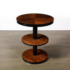 Pair of Art Deco Machine Age Three Tier Round Side Tables in Book Matched Walnut - 3898779