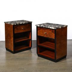 Pair of Art Deco Marble Top Book matched Walnut Burled Carpathian Nightstands - 3523628