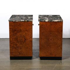 Pair of Art Deco Marble Top Book matched Walnut Burled Carpathian Nightstands - 3523652