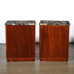 Pair of Art Deco Marble Top Book matched Walnut Burled Carpathian Nightstands - 3523941