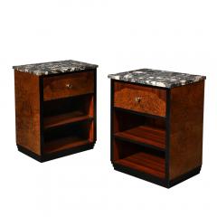 Pair of Art Deco Marble Top Book matched Walnut Burled Carpathian Nightstands - 3523943