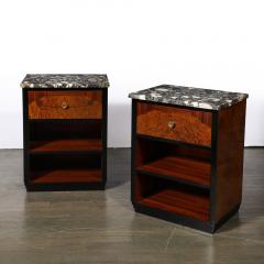 Pair of Art Deco Marble Top Book matched Walnut Burled Carpathian Nightstands - 3523945