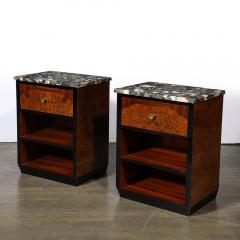 Pair of Art Deco Marble Top Book matched Walnut Burled Carpathian Nightstands - 3523946