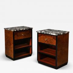 Pair of Art Deco Marble Top Book matched Walnut Burled Carpathian Nightstands - 3527434