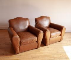 Pair of Art Deco Moustache Leather Club Chairs - 4616943