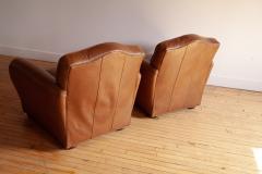 Pair of Art Deco Moustache Leather Club Chairs - 4616946