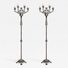Pair of Art Deco Nickel Plated Floor Lamps - 2238882