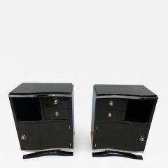 Pair of Art Deco Nightstands Black Lacquer and Chrome France circa 1930 - 1120106