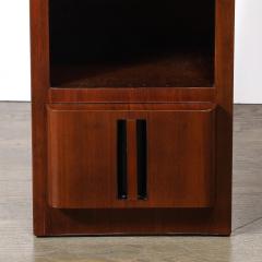 Pair of Art Deco Nightstands in Book Matched Walnut with Black Lacquer Accents - 4465700