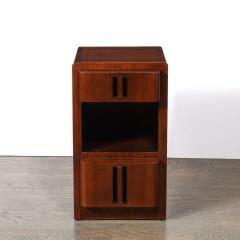 Pair of Art Deco Nightstands in Book Matched Walnut with Black Lacquer Accents - 4465709