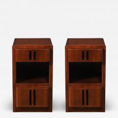 Pair of Art Deco Nightstands in Book Matched Walnut with Black Lacquer Accents - 4465941