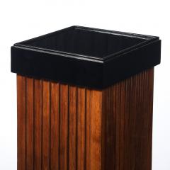 Pair of Art Deco Pedestals in Fluted Walnut Black Lacquer Bases w Glass Tops - 4347333