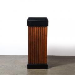 Pair of Art Deco Pedestals in Fluted Walnut Black Lacquer Bases w Glass Tops - 4347334
