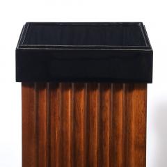 Pair of Art Deco Pedestals in Fluted Walnut Black Lacquer Bases w Glass Tops - 4347337