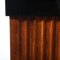 Pair of Art Deco Pedestals in Fluted Walnut Black Lacquer Bases w Glass Tops - 4347338
