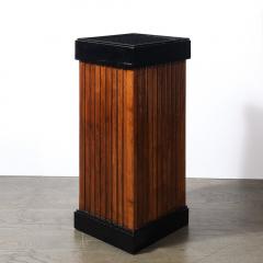 Pair of Art Deco Pedestals in Fluted Walnut Black Lacquer Bases w Glass Tops - 4347340