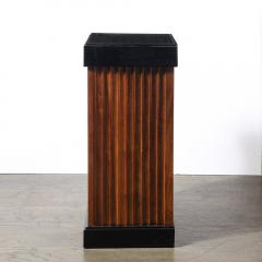 Pair of Art Deco Pedestals in Fluted Walnut Black Lacquer Bases w Glass Tops - 4347341