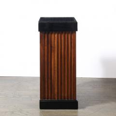 Pair of Art Deco Pedestals in Fluted Walnut Black Lacquer Bases w Glass Tops - 4347346