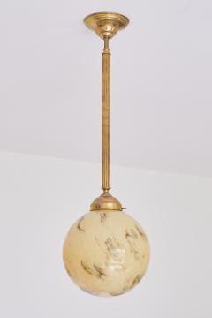 Pair of Art Deco Pendants in Brass and Marbled Glass De La Mar Theatre 1940s - 3381920