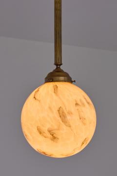 Pair of Art Deco Pendants in Brass and Marbled Glass De La Mar Theatre 1940s - 3381922